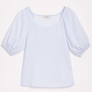 LOFT Striped Puff Sleeve V-Neck Top NWT